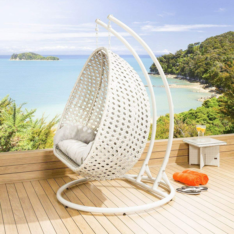 Fulvia Double Seater Hanging Swing With Stand For Balcony , Garden Swing (White)