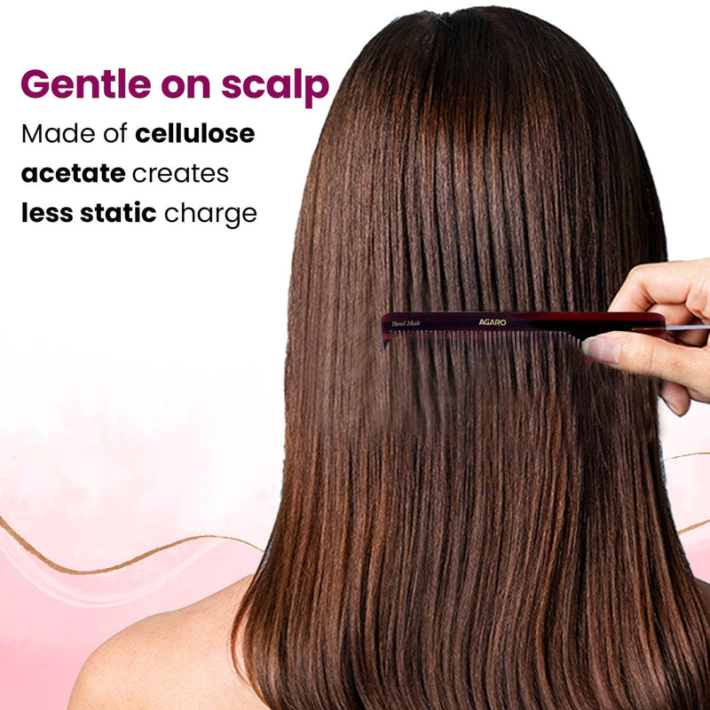 AGARO Hand Made Cellulose Acetate Comb HMC74, All Fine Tooth Dressing Comb, Smooth Rounded Teeth, Hair Styling, Hair Bru