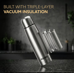 AGARO Delite Stainless Steel Flask with Bag, 1000ml, Up to 24 Hrs Hot & Cold, ISI Certified, Triple Vacuum Insulated, Le