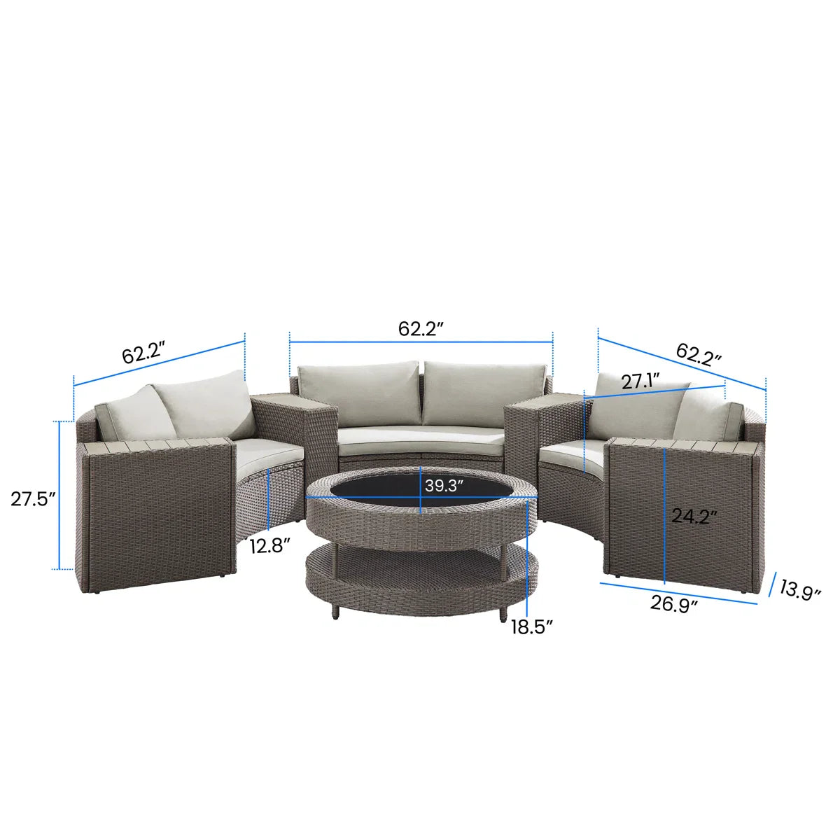 Vimi Outdoor Patio Sofa Set 6 seater and 1 Center Table (Dark brown)