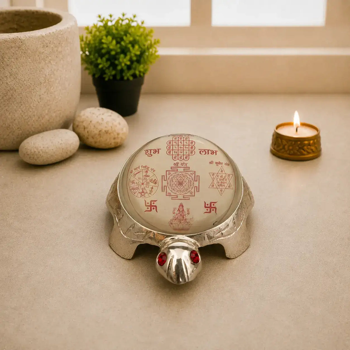 Brass Vastu Glass Shree Yantra Tortoise And Plate With Velvet Box (6 Inch)