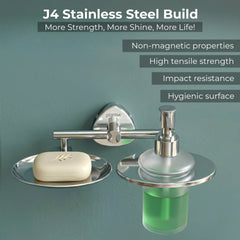Plantex J4 Stainless Steel Soap Dish with Liquid Dispenser/Soap Stand for Bathroom Wall Mount/Shampoo Dispenser/Bathroom Accessories (Chrome Finish) Angel-3