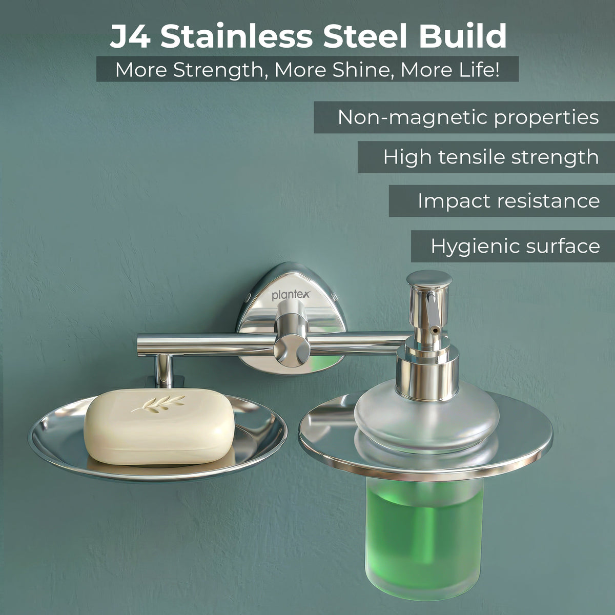 Plantex J4 Stainless Steel Soap Dish with Liquid Dispenser/Soap Stand for Bathroom Wall Mount/Shampoo Dispenser/Bathroom Accessories (Chrome Finish) Angel-3