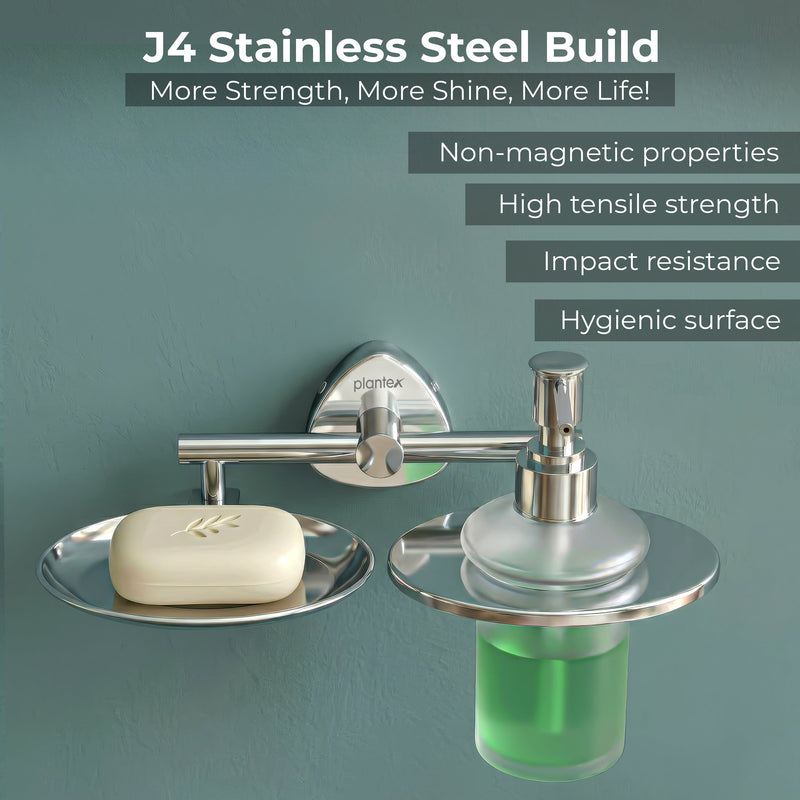 Plantex J4 Stainless Steel Soap Dish with Liquid Dispenser/Soap Stand for Bathroom Wall Mount/Shampoo Dispenser/Bathroom Accessories (Chrome Finish) Angel-3