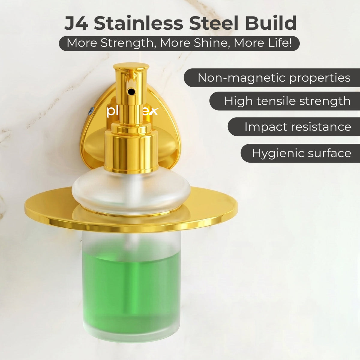 Plantex J4 Stainless Steel Liquid Soap Dispenser/Shampoo Dispenser for Wash Basin/Hand Wash Dispenser Wall Mounted/Bathroom Accessories (PVD Gold Finish) Angel-4