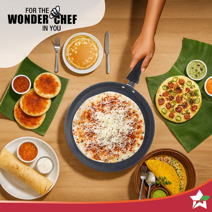 Duralite Die-cast 28 cm Dosa Tawa | 5 Layer Healthy Duramax Non-Stick Coating | Soft Touch Handle | Pure Grade Aluminium | PFOA Free | 2 Year Warranty | Grey