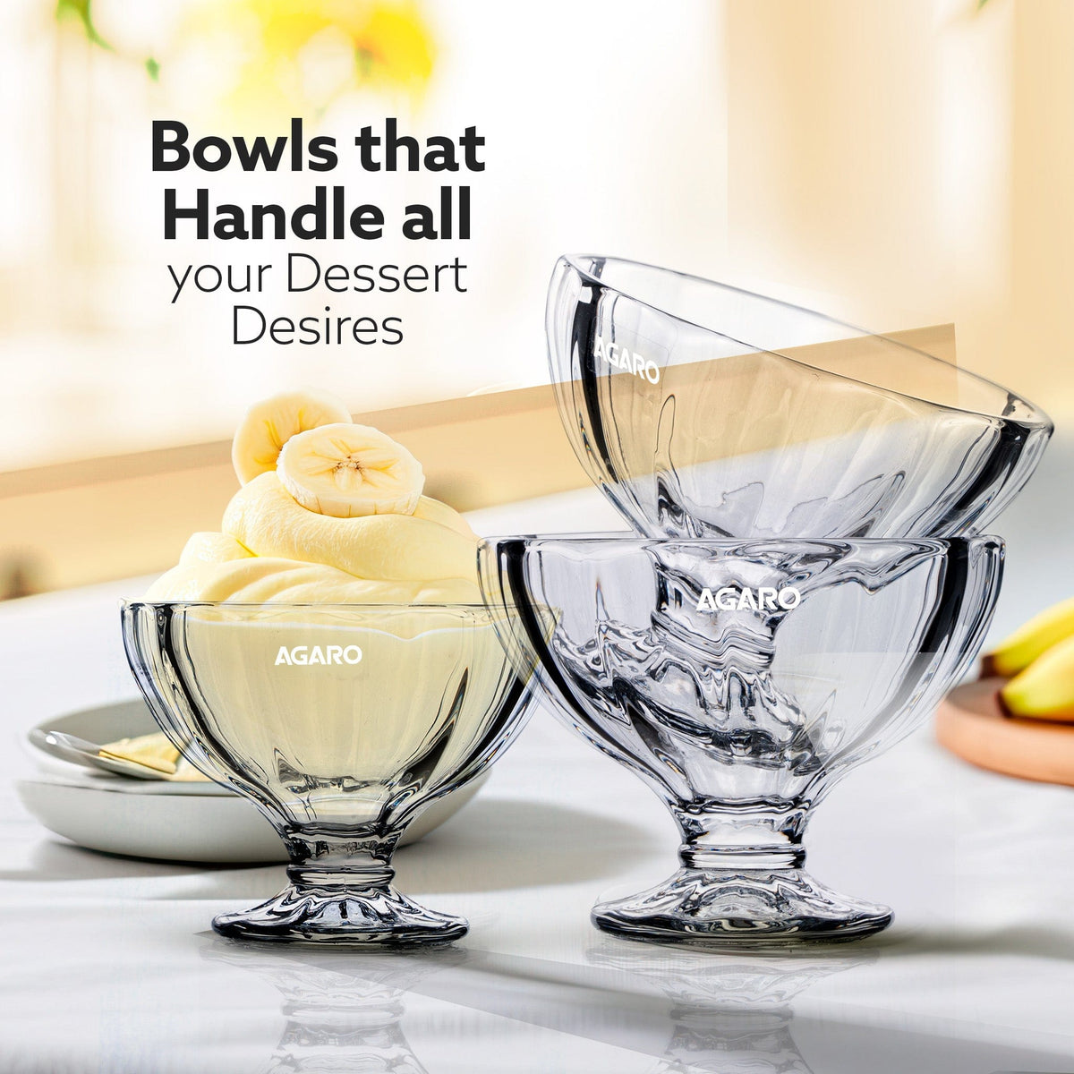 AGARO Glass Elegant Ice Cream Bowl 140ml Set of 6, Ice Cream Bowl, Dessert Cup for Sundae, Sweets, Snacks, Fruit, Puddin