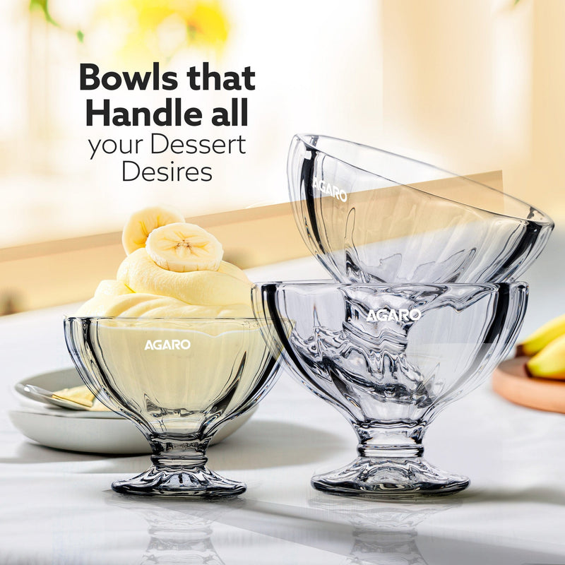AGARO Glass Elegant Ice Cream Bowl 140ml Set of 6, Ice Cream Bowl, Dessert Cup for Sundae, Sweets, Snacks, Fruit, Puddin
