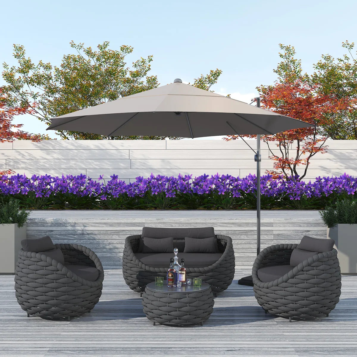 Oligon Outdoor Sofa Set 2 Seater, 2 Single seater and 1 Center Table (Dark Gery) Braided & Rope