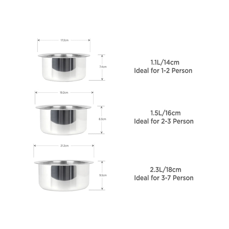 MEYER Trivantage set of 3 Tri-ply Stainless Steel Tope With Lid (14,16,18 cm)
