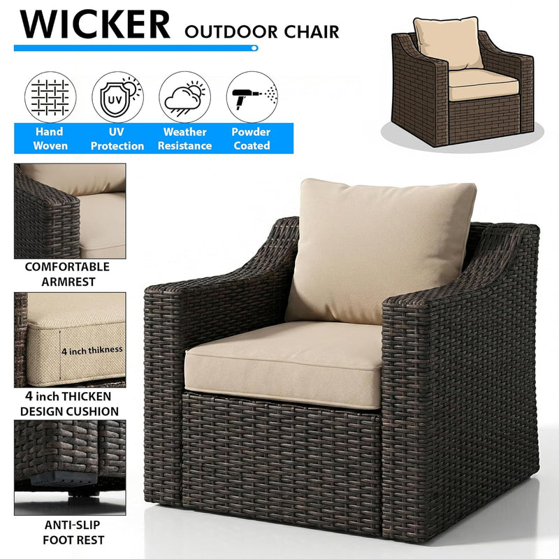 Allesi Outdoor Patio Sofa Set 2 Single Seater , 2 ottoman and 1 Center Table Set (KHAKHI)