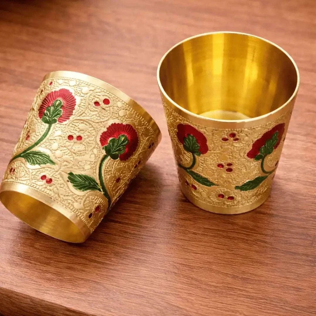 Brass Meenakari Hand Painted Glass Pair (2.2 Inch)
