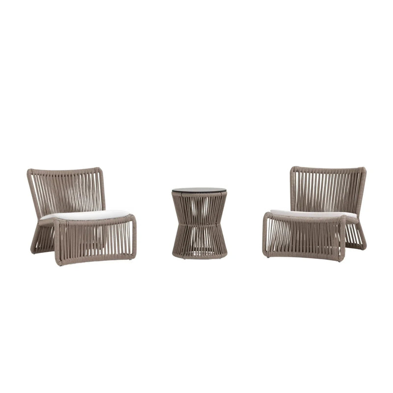 Cestino Outdoor Patio Seating Set 2 Chairs and 1 Table Set (Beige) Braided & Rope