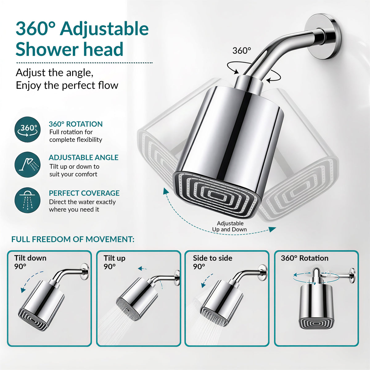 Plantex ABS Square Head Shower/4 Inch Overhead Rain Shower for Home/Hotel/Adjustable Shower Head for Bathroom - Pack of 1 (Chrome, 9011)-4