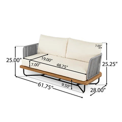 Logema Outdoor Garden Balcony Sofa Set 2 Seater,4 Single Seater With 1 Table Set, Braid & Rope (Grey + Beige)