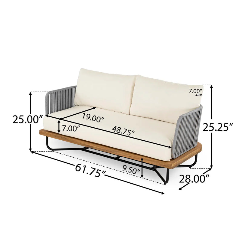 Logema Outdoor Garden Balcony Sofa Set 2 Seater,4 Single Seater With 1 Table Set, Braid & Rope (Grey + Beige)