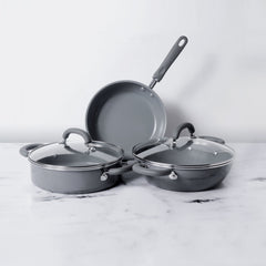 Meyer Anzen Ceramic Coated Cookware 5pcs Set - 24cm Frypan + 24cm Sauteuse with Interchangeable Lid + 26cm Kadai with Lid