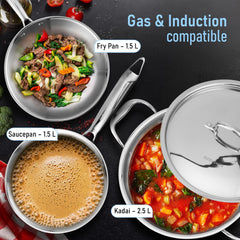 AGARO Regency Triply Cookware Set of 3, 24 cm Kadai with Stainless Steel Lid, 22 cm Frying Pan & 16 cm Saucepan-4