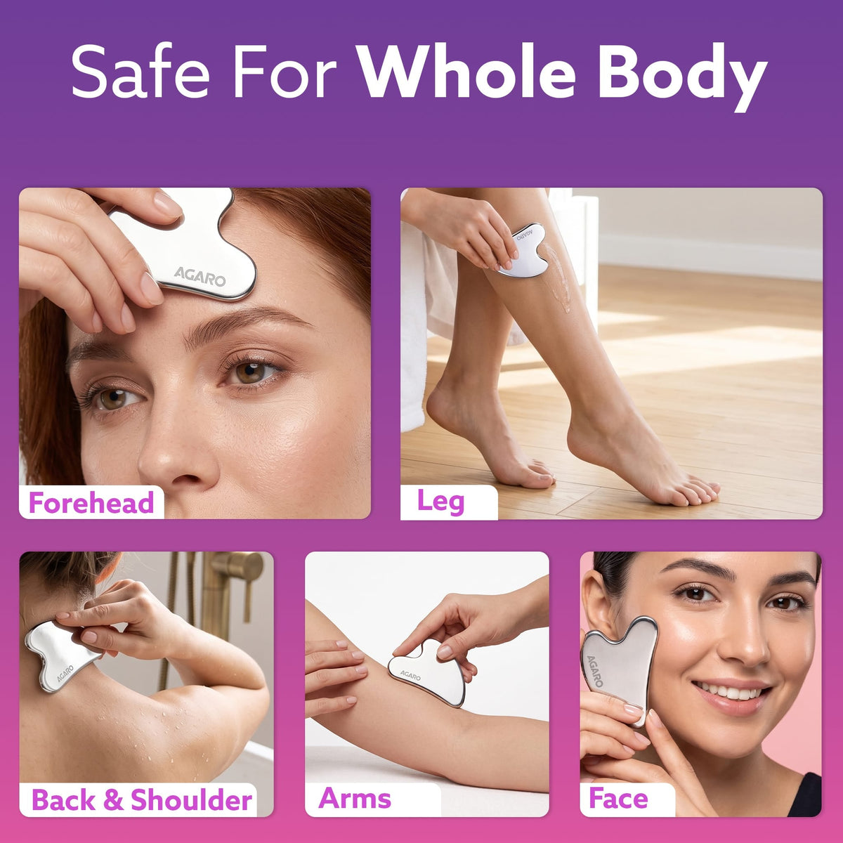 AGARO Premium Stainless Steel Gua Sha Tool – Facial Massager for Face, Neck & Eyes, Tightens Skin, Reduces Wrinkles & Re