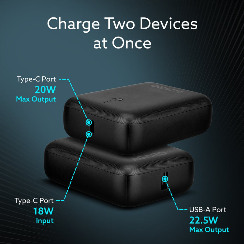 AGARO Nano Power Bank 10000 mAh, 22.5W Power Delivery for Smartphones, Portable, USB A & C Output, USB C Input, Fast Cha