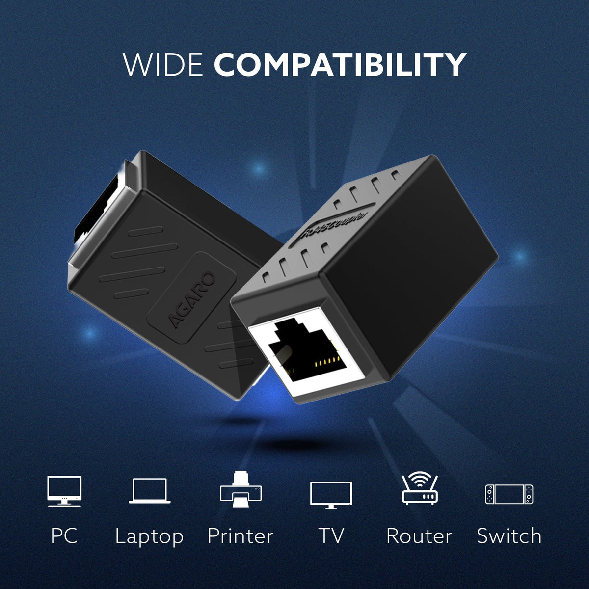 AGARO Cat8 Ethernet Extender Female to Female RJ45 Coupler Adapter, 8P8C Inline LAN Connector for Cat6/Cat7/Cat8 Cable E