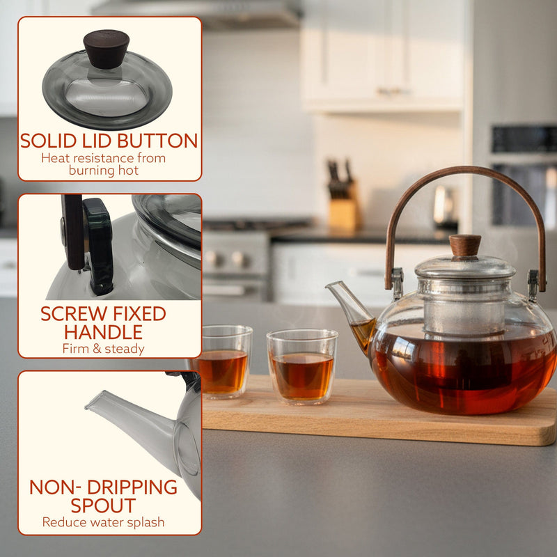AGARO Adore Borosilicate Glass Kettle 900ml | Heat Resistant, Durable Clear Glass, Stovetop & Microwave Safe, Ideal for 