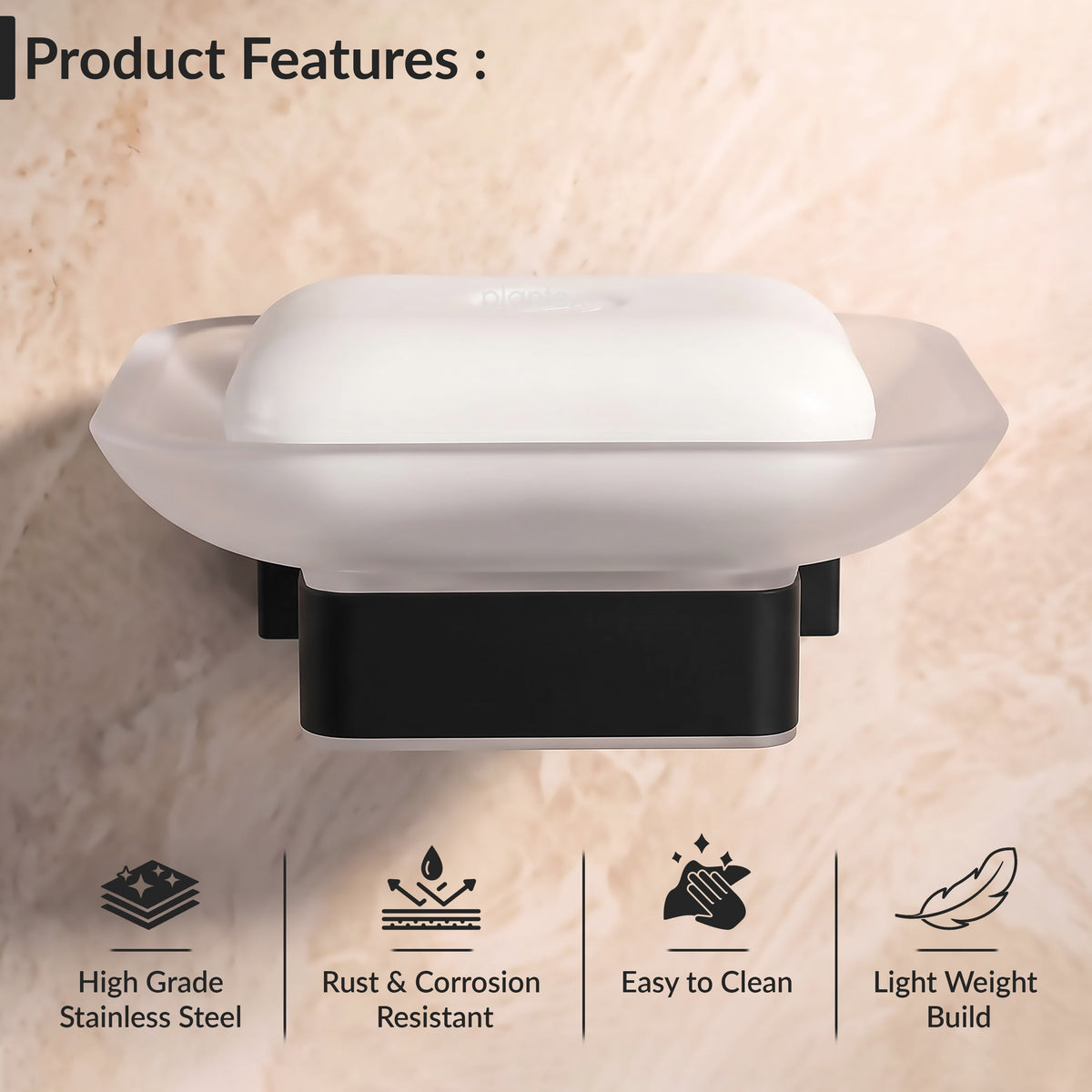 Plantex Stainless Steel Glass Soap Dish for Bathroom/Soap Holder/Soap Case/Soap Stand for Kitchen/Bathroom Accessories - Aqua (Black)-6