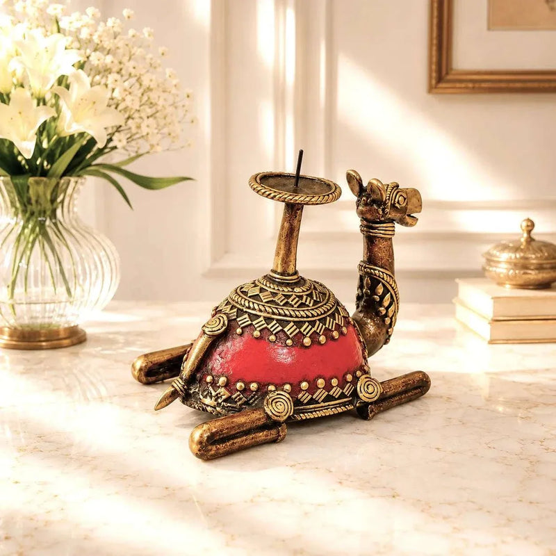 Brass Dhokra Sitting Camel Candle Stand (5 Inch)