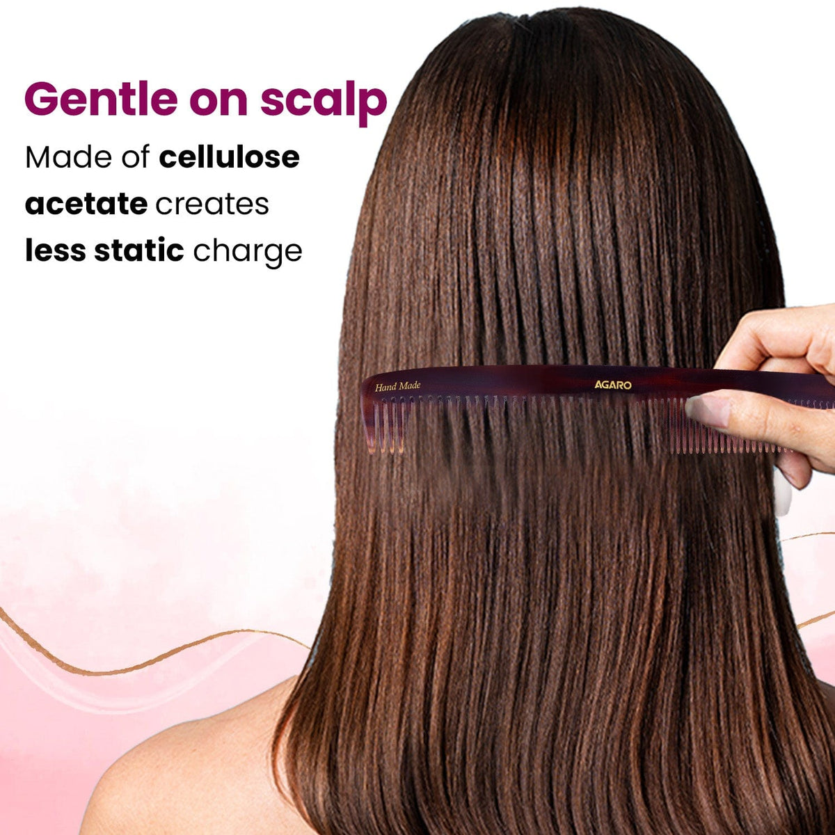 AGARO Hand Made Cellulose Acetate Comb HMC72, All Fine Tooth Dressing Comb, Smooth Rounded Teeth, Hair Styling, Hair Bru