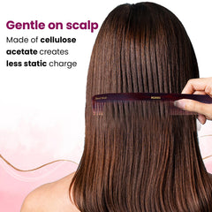 AGARO Hand Made Cellulose Acetate Comb HMC72, All Fine Tooth Dressing Comb, Smooth Rounded Teeth, Hair Styling, Hair Bru