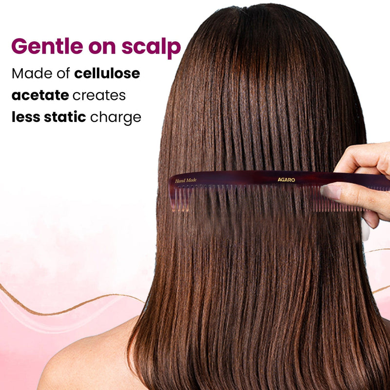 AGARO Hand Made Cellulose Acetate Comb HMC72, All Fine Tooth Dressing Comb, Smooth Rounded Teeth, Hair Styling, Hair Bru
