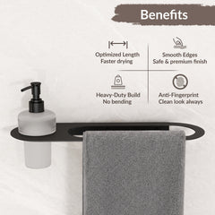 Plantex Stainless Steel Napkin Ring with Soap Dispenser for Bathroom/Bathroom Towel Hanger for Wall/Towel Ring Bathroom Accessories - Pack of 1 (Black)-6