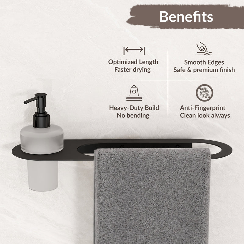 Plantex Stainless Steel Napkin Ring with Soap Dispenser for Bathroom/Bathroom Towel Hanger for Wall/Towel Ring Bathroom Accessories - Pack of 1 (Black)-6