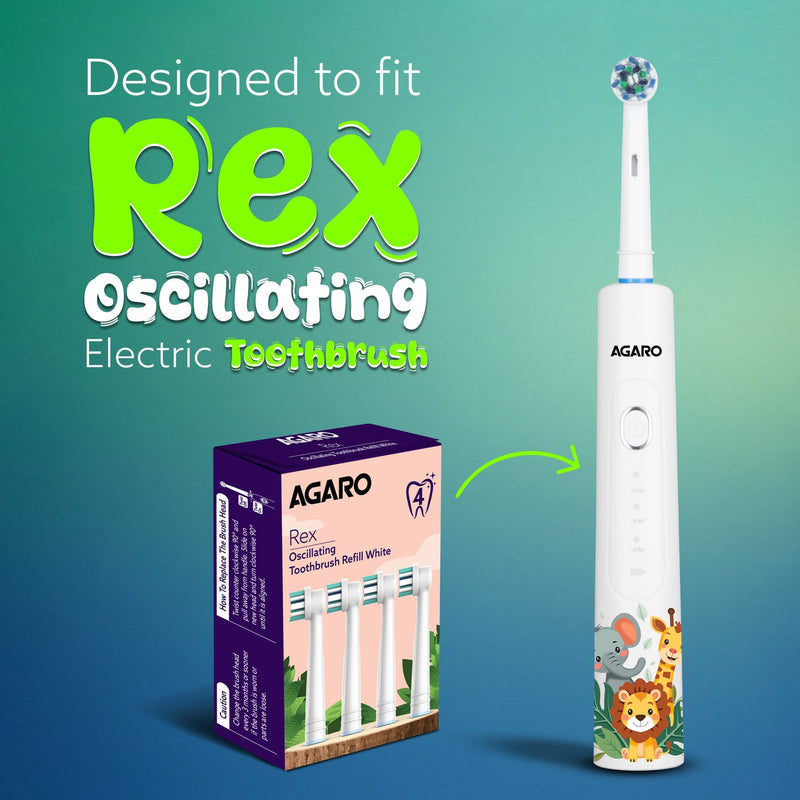 AGARO Rex Oscillating Toothbrush Refill Heads, Soft Bristles, Pack of 4-4