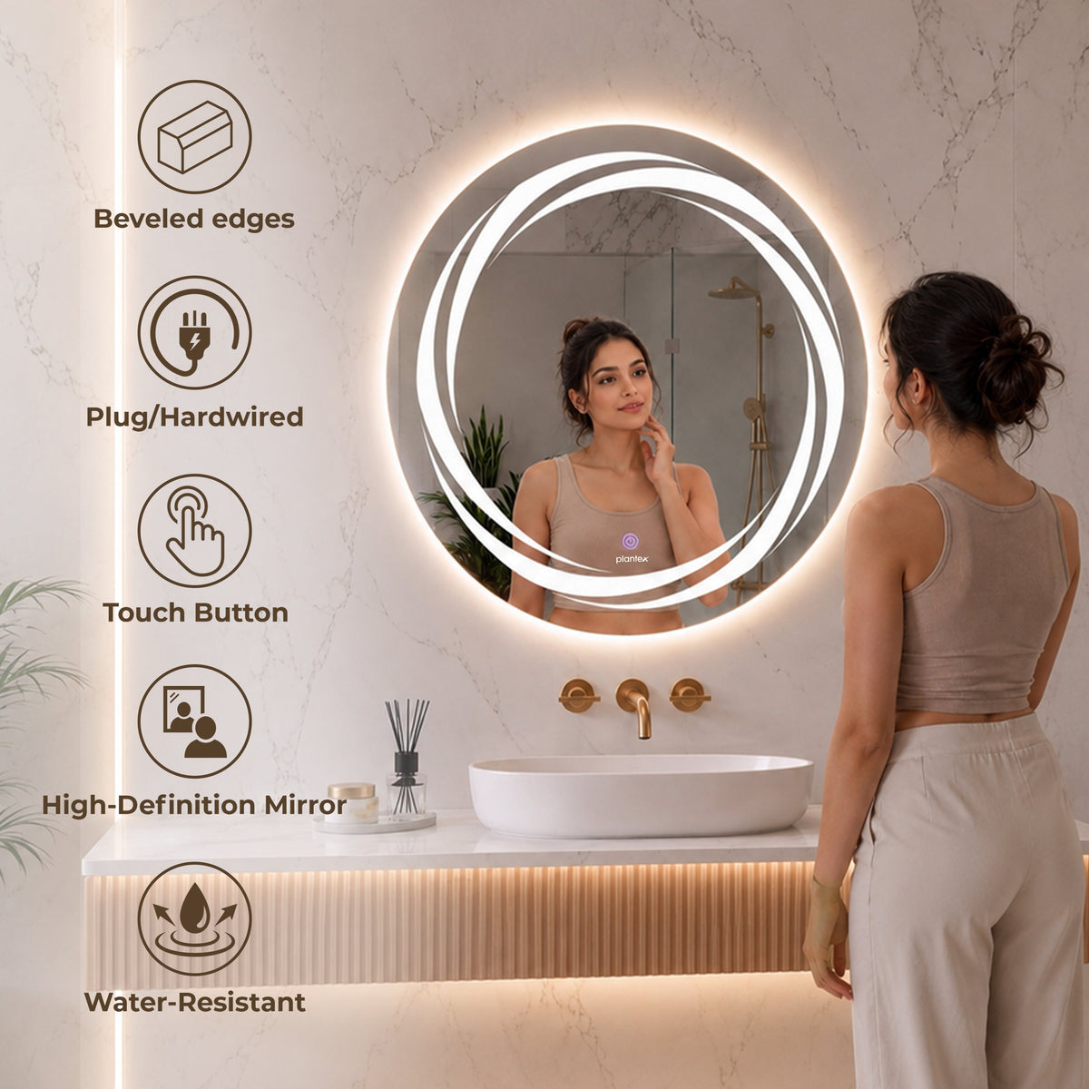 Plantex Glass Mirror with Light with 3 Tone/Smart Mirror Shatterproof for Living Room/Bedroom/Dressing Room - Round Shape (24 Inch)-4