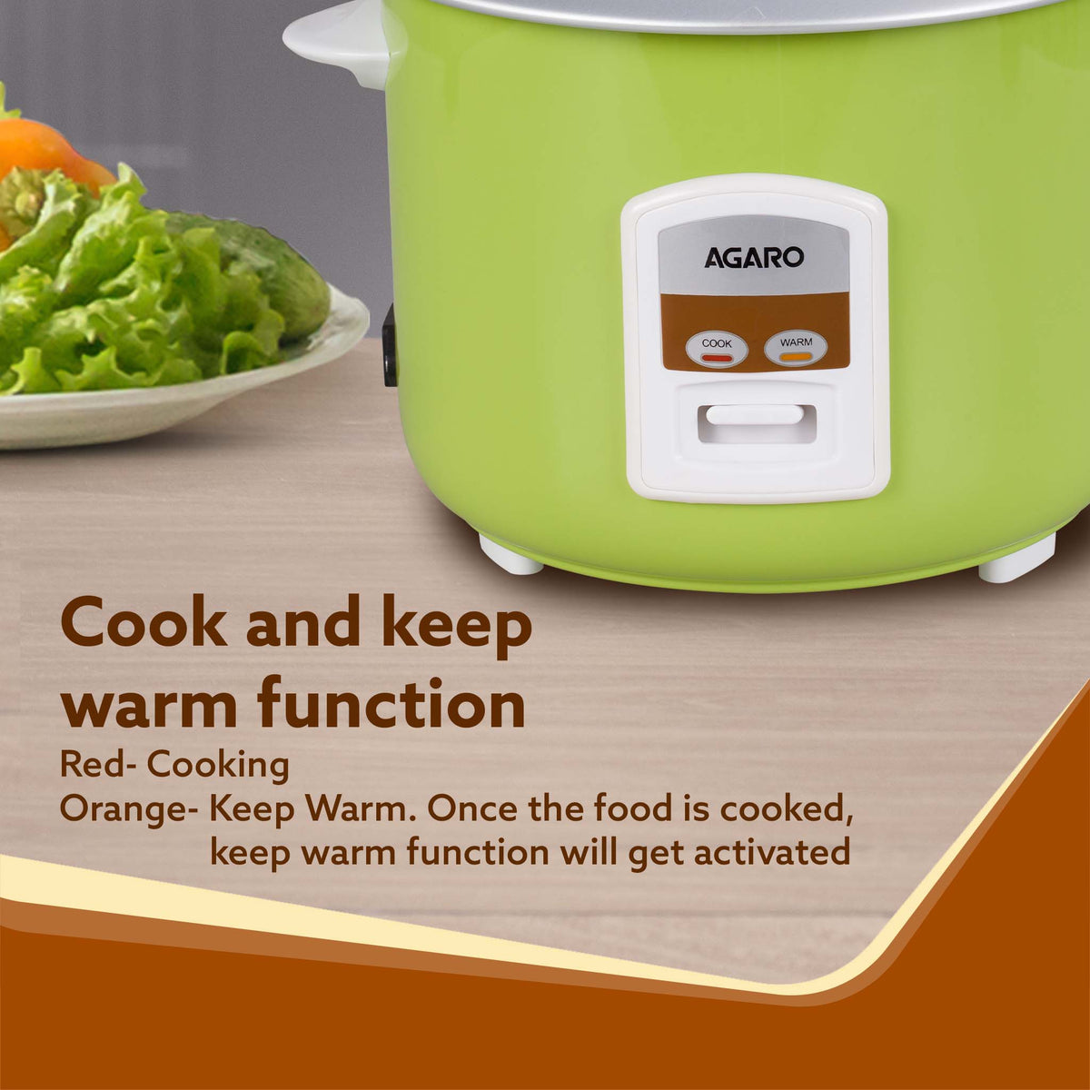 AGARO Marvel Electric Rice Cooker, 1.8L, 700W, Automatic Boiler, Steamer, Removable Aluminium Pot, Stainless Steel Lid, 