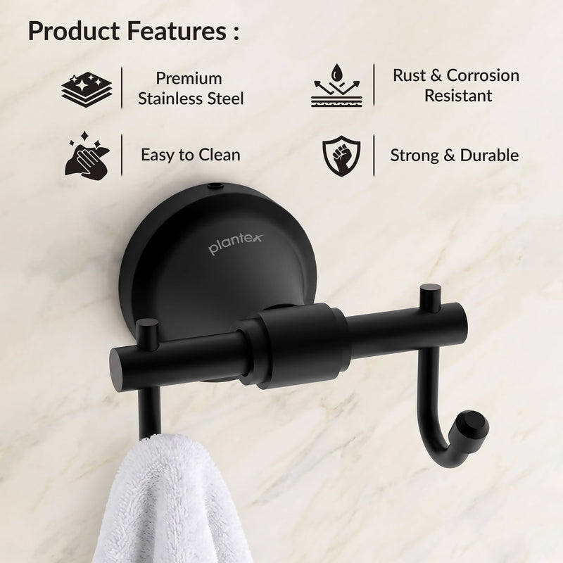 Plantex 304 Grade Stainless Steel Hooks for Hanging Clothes and Towel in Bathroom/Living Room - Niko (Black)-4