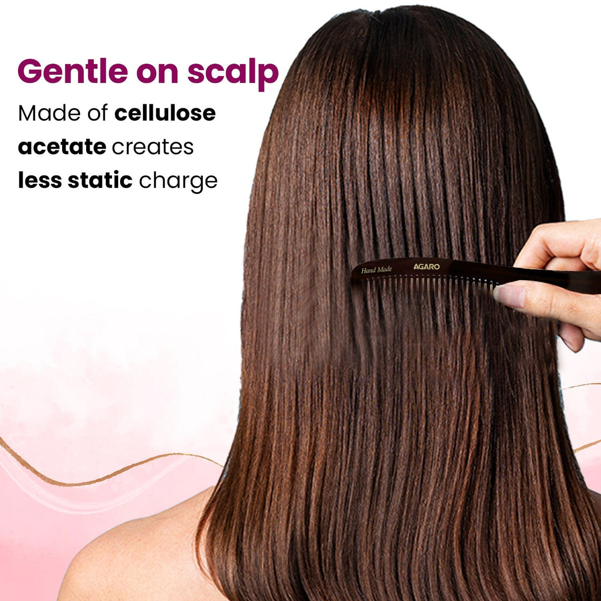 AGARO Hand Made Cellulose Acetate Comb HMC73, All Fine Tooth Dressing Comb, Smooth Rounded Teeth, Hair Styling, Hair Bru
