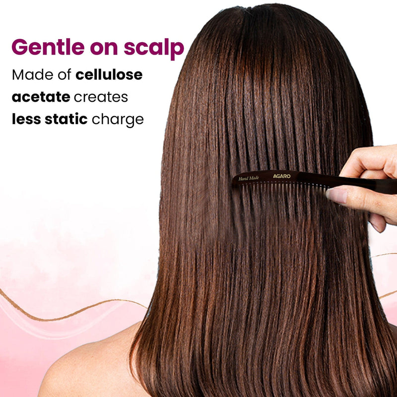 AGARO Hand Made Cellulose Acetate Comb HMC73, All Fine Tooth Dressing Comb, Smooth Rounded Teeth, Hair Styling, Hair Bru