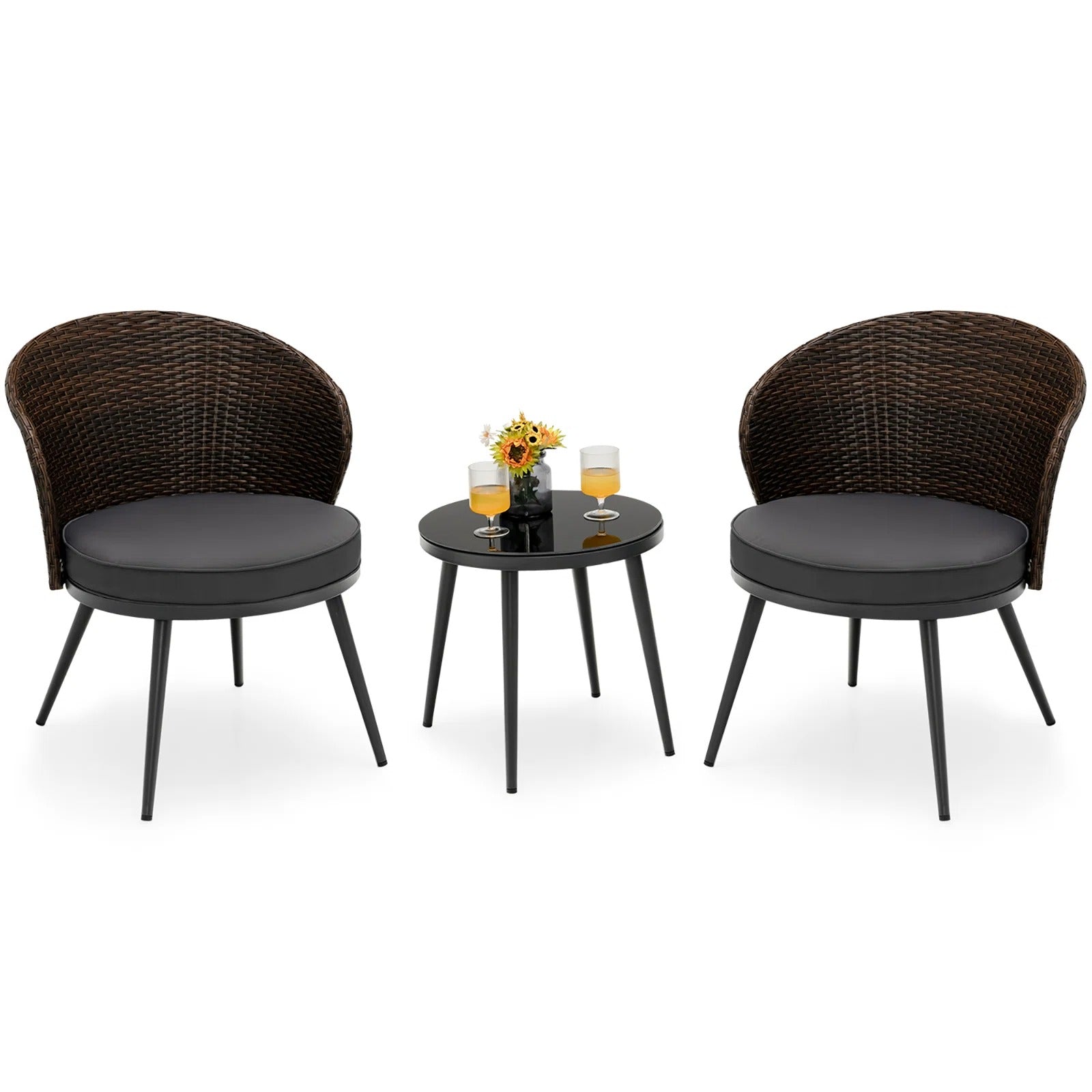 Stilt Outdoor Patio Seating Set 2 Chairs and 1 Table Set (Black + Brown)