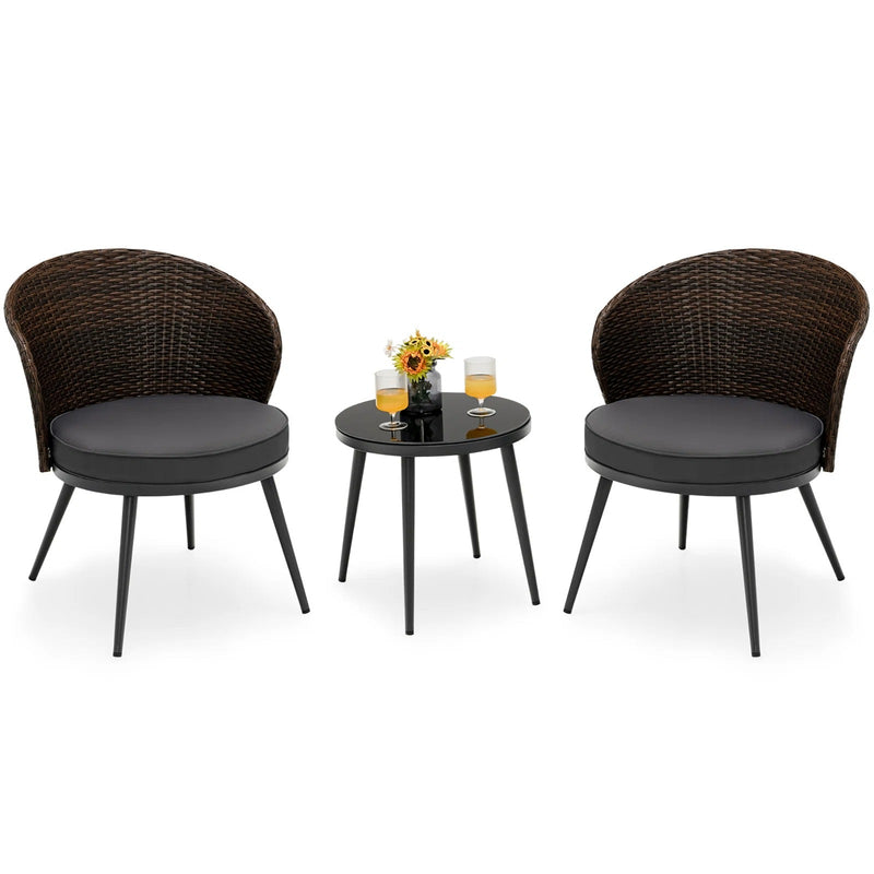 Stilt Outdoor Patio Seating Set 2 Chairs and 1 Table Set (Black + Brown)