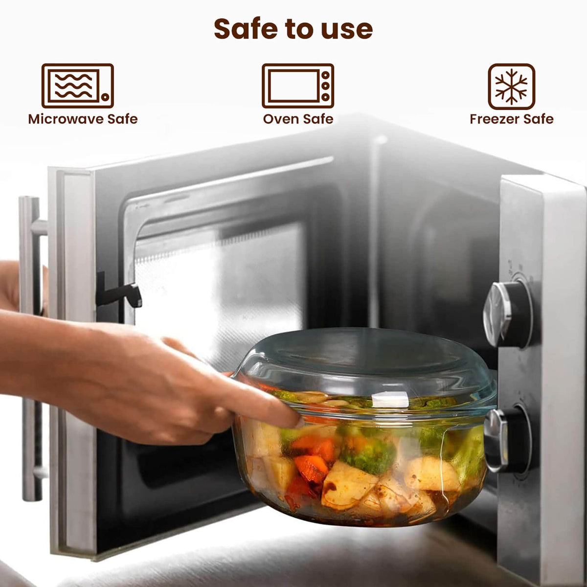 AGARO Elite Borosilicate Glass Casseroles with Lid, Set of 2, 700 ml & 1500ml, Kitchen, Oven, Microwave and Freezer Safe, Scratch Resistant, Transparent.-4