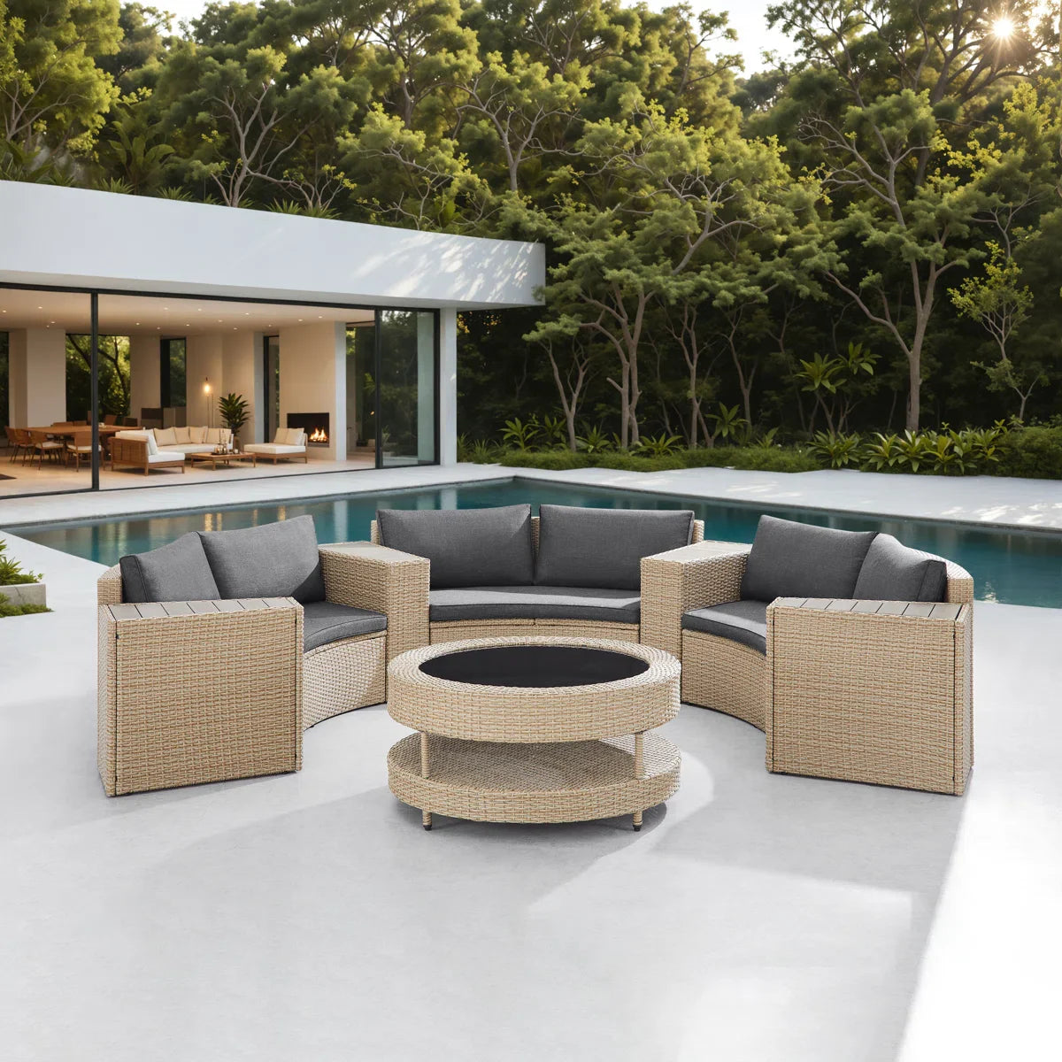 Orca Outdoor Patio Sofa Set 6 seater and 1 Center Table (Light brown)