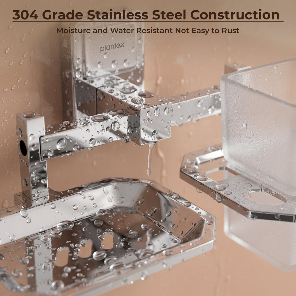 Plantex 304 Grade Stainless Steel 2in1 Soap Holder with Tumbler Holder/Wall Mounted Stand/Bathroom Accessories - Darcy (Chrome)-4