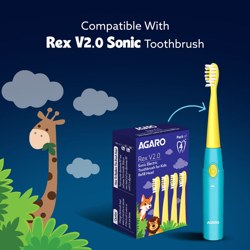 AGARO Rex V2.0 Kids Sonic Toothbrush Refill Heads Pack of 4-4