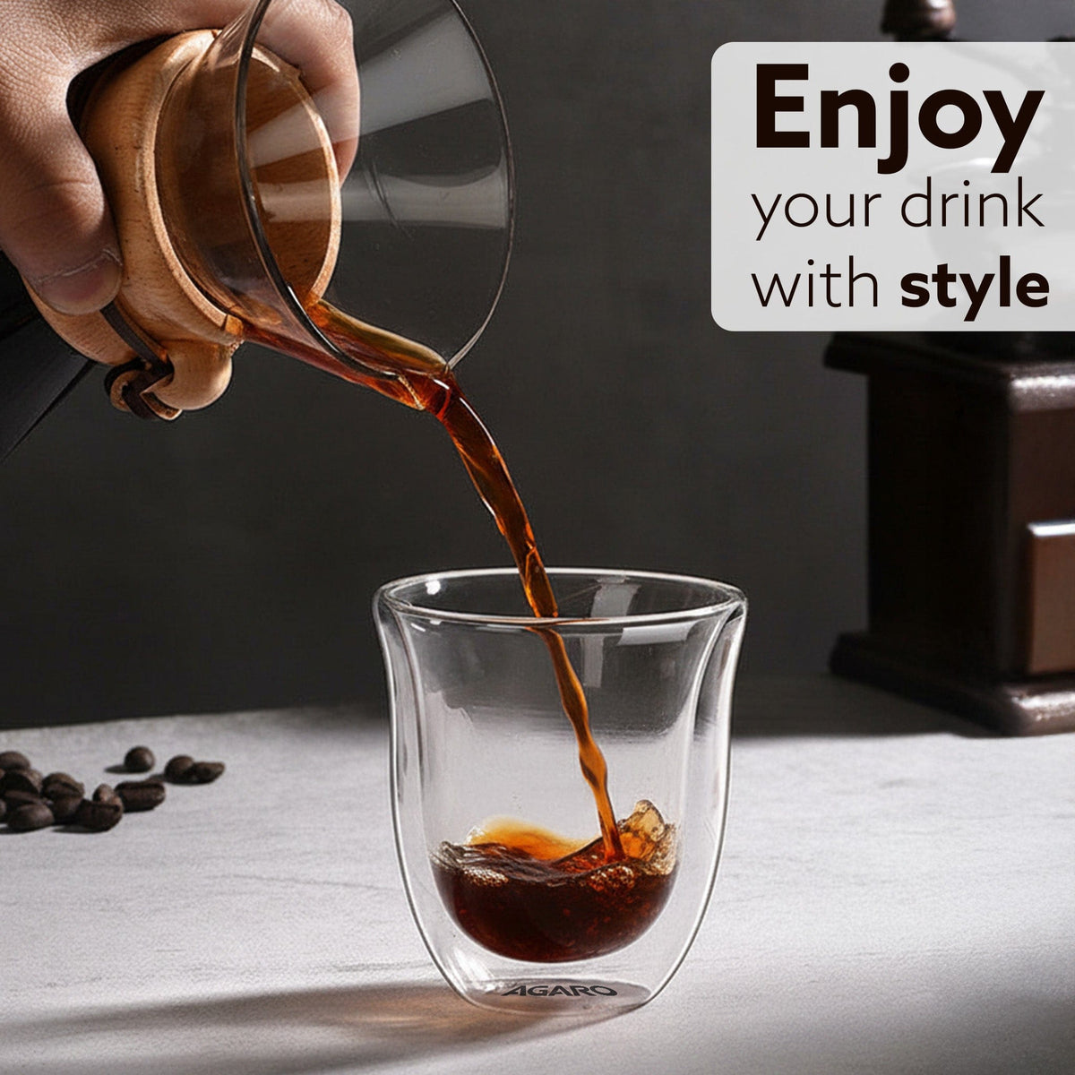 AGARO Elite Double Wall Glass Espresso Cups 80ml, Pack of 2 | Premium Borosilicate, Heat Resistant, Ideal for Coffee, Te