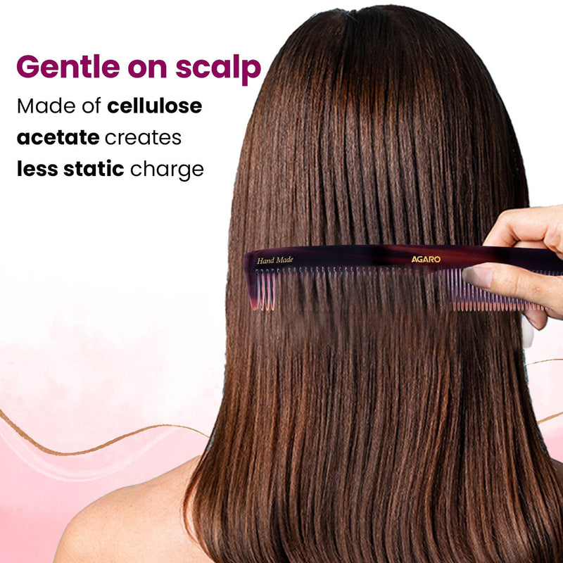 AGARO Hand Made Cellulose Acetate Comb HMC75, All Fine Tooth Dressing Comb, Smooth Rounded Teeth, Hair Styling, Hair Bru