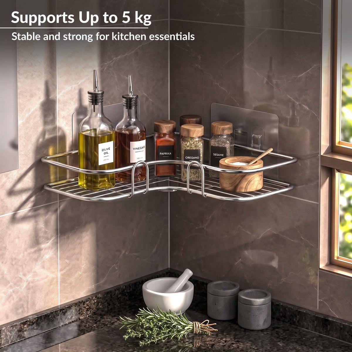 Plantex Stainless Steel Bathroom Corner Shelf/Self Adhesive Bathroom Shelf for Wall/Bathroom Organiser Without Drill - Pack of 2 (Chrome)-4