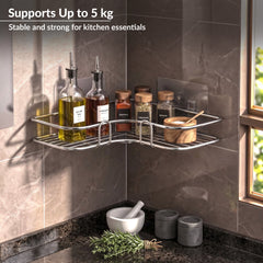 Plantex Stainless Steel Bathroom Corner Shelf/Self Adhesive Bathroom Shelf for Wall/Bathroom Organiser Without Drill - Pack of 2 (Chrome)-4