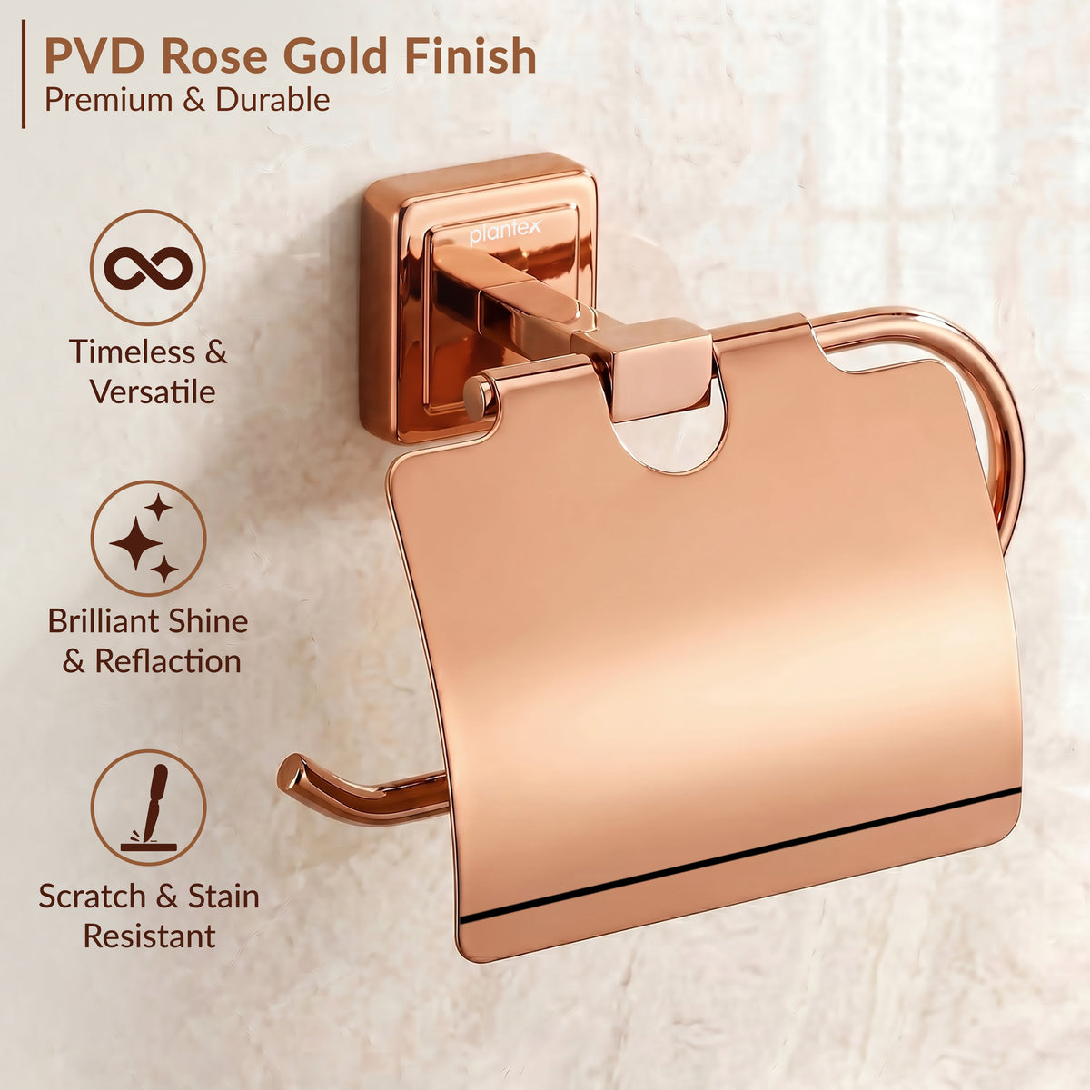 Plantex 304 Grade Stainless Steel Toilet Paper Holder/Stand for Toilet Paper Roll/Tissue Paper Holder - Decan (Rose Gold)-6